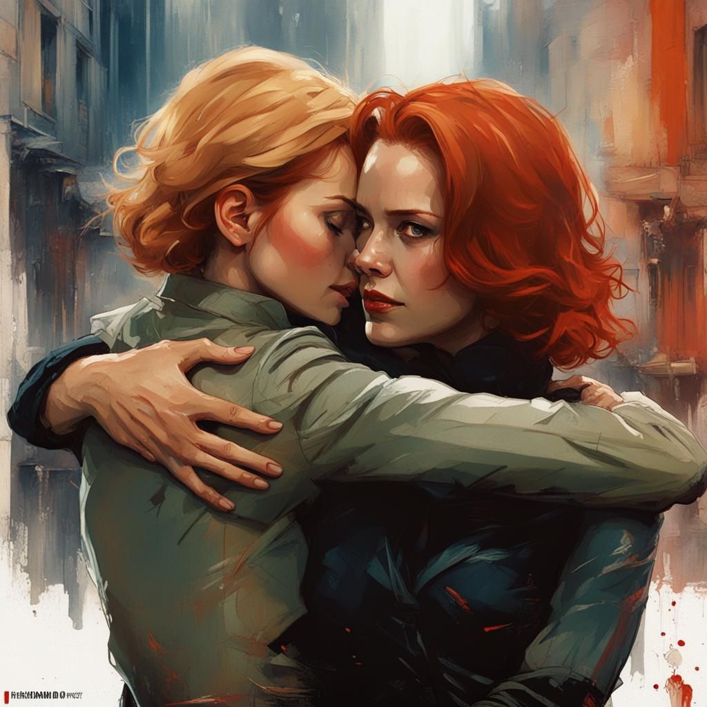 Natasha hugging her sister Yelena