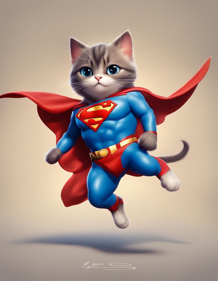 Angry Baby Superman Cat in Pixar Chibi Style