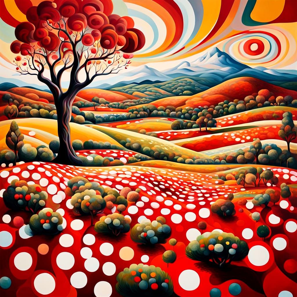 Surreal Polka Dot Landscape in Oil Painting Style
