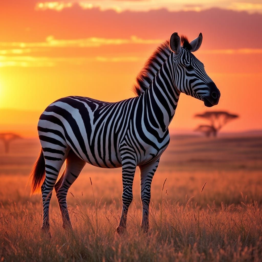 Zebra in Sunset Savannah: A Romantic Landscape
