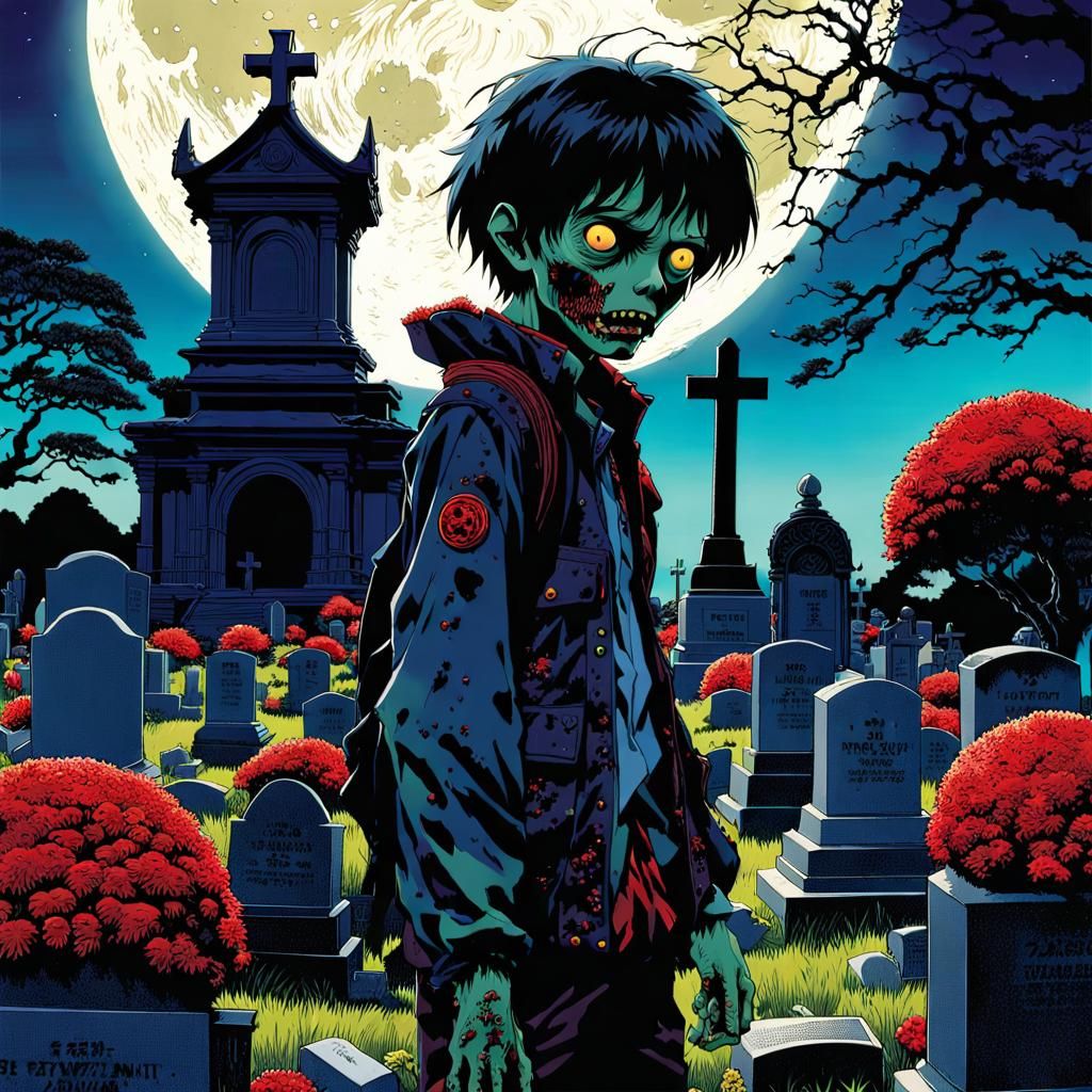 Anime Zombie Portrait in Cemetery