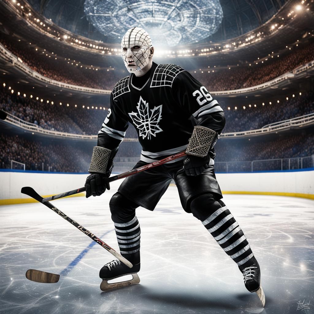 Pinhead as Hockey Player in Arena: Digital Art