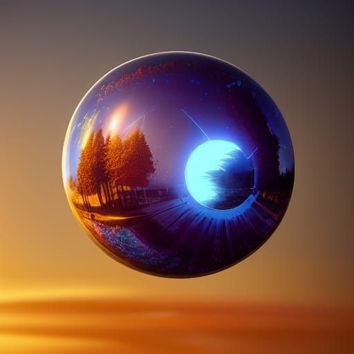 Opalescent Crystal Ball Sunset: Fantasy Art in 8k