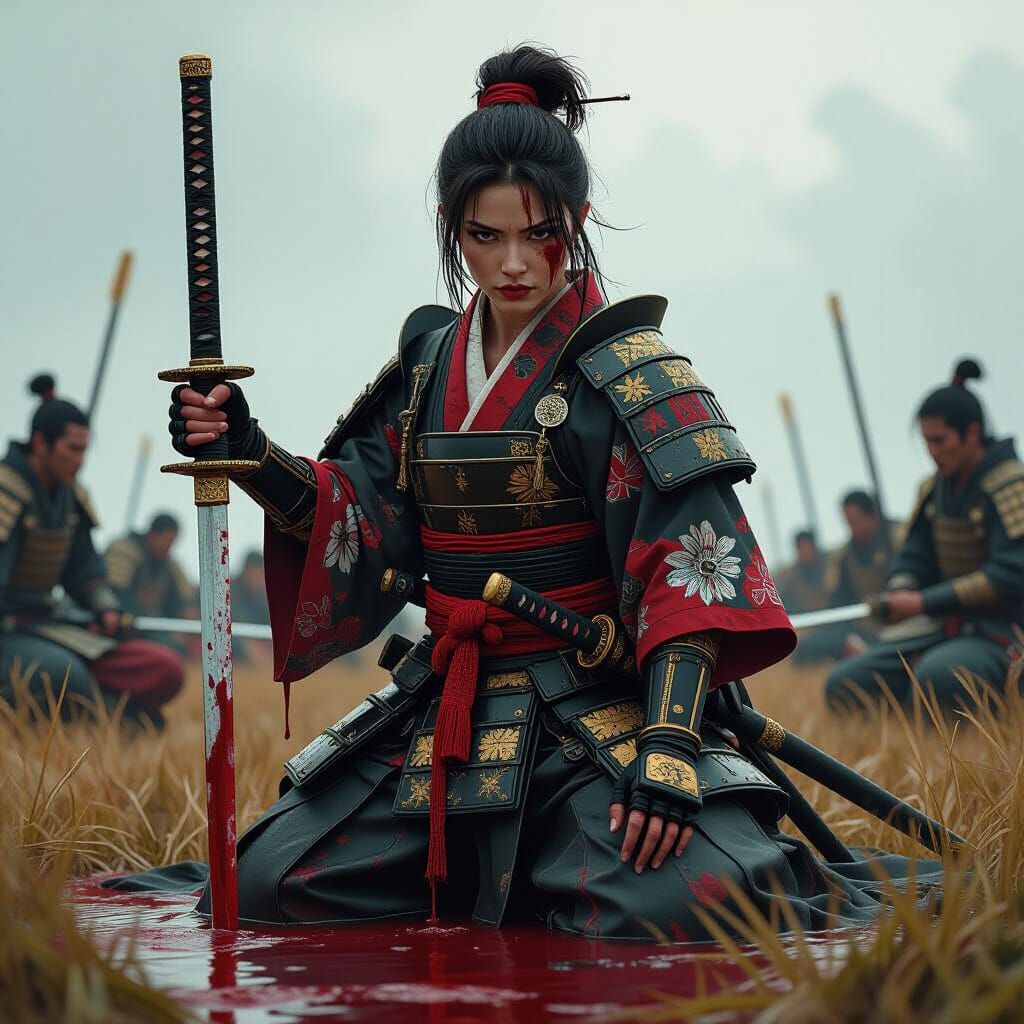 Wounded Samurai Warrior on Battlefield