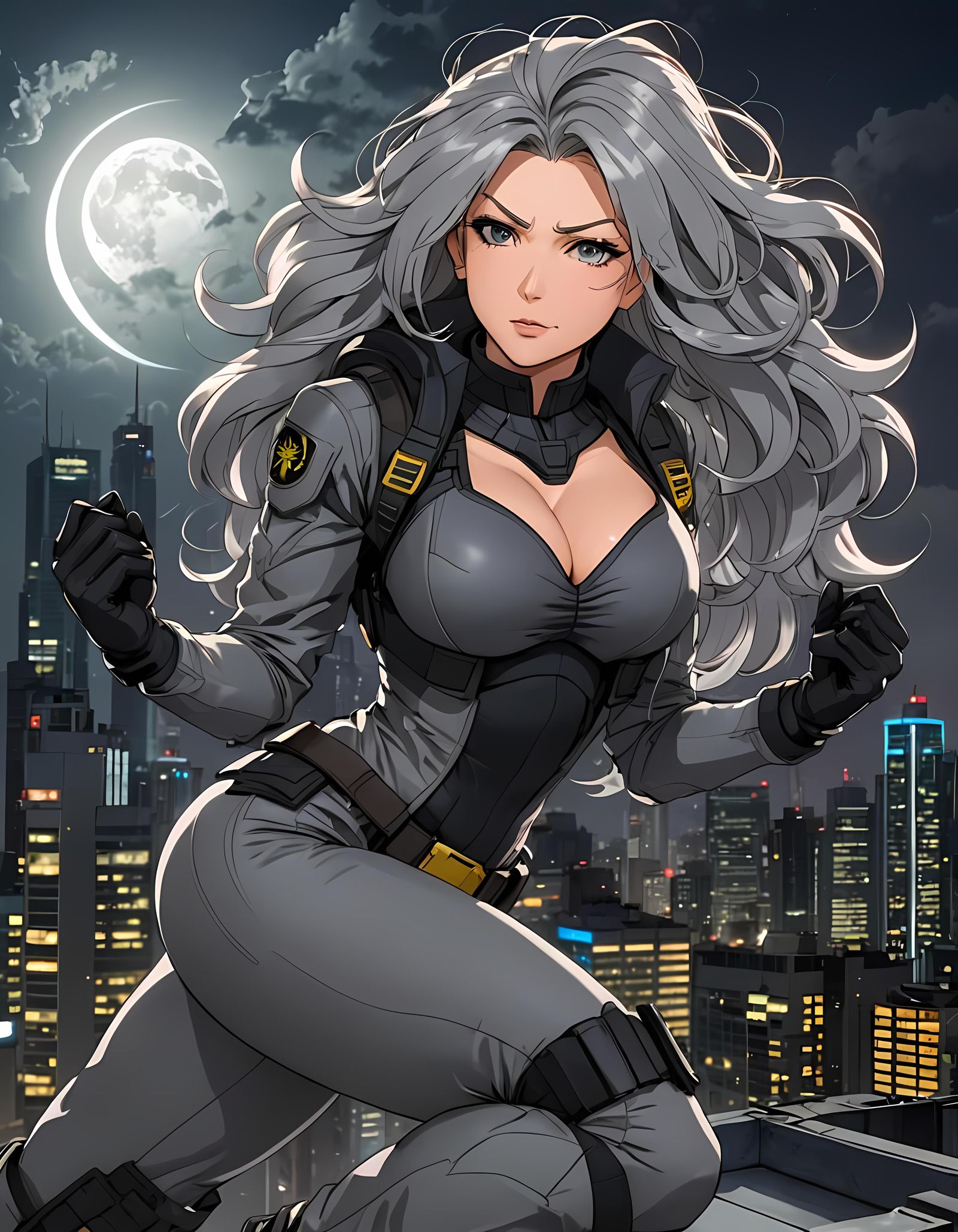 Anime Style Woman Agent on Skyscraper Roof