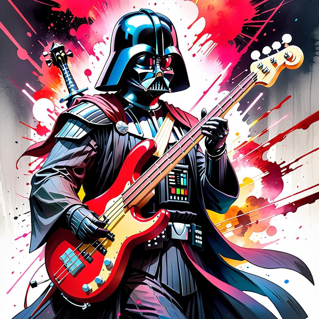 Samurai Darth Vader Plays Bass Guitar