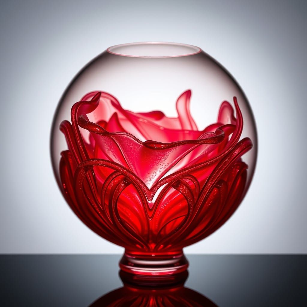Crystal Red Rose in an Elegant Glass Vase