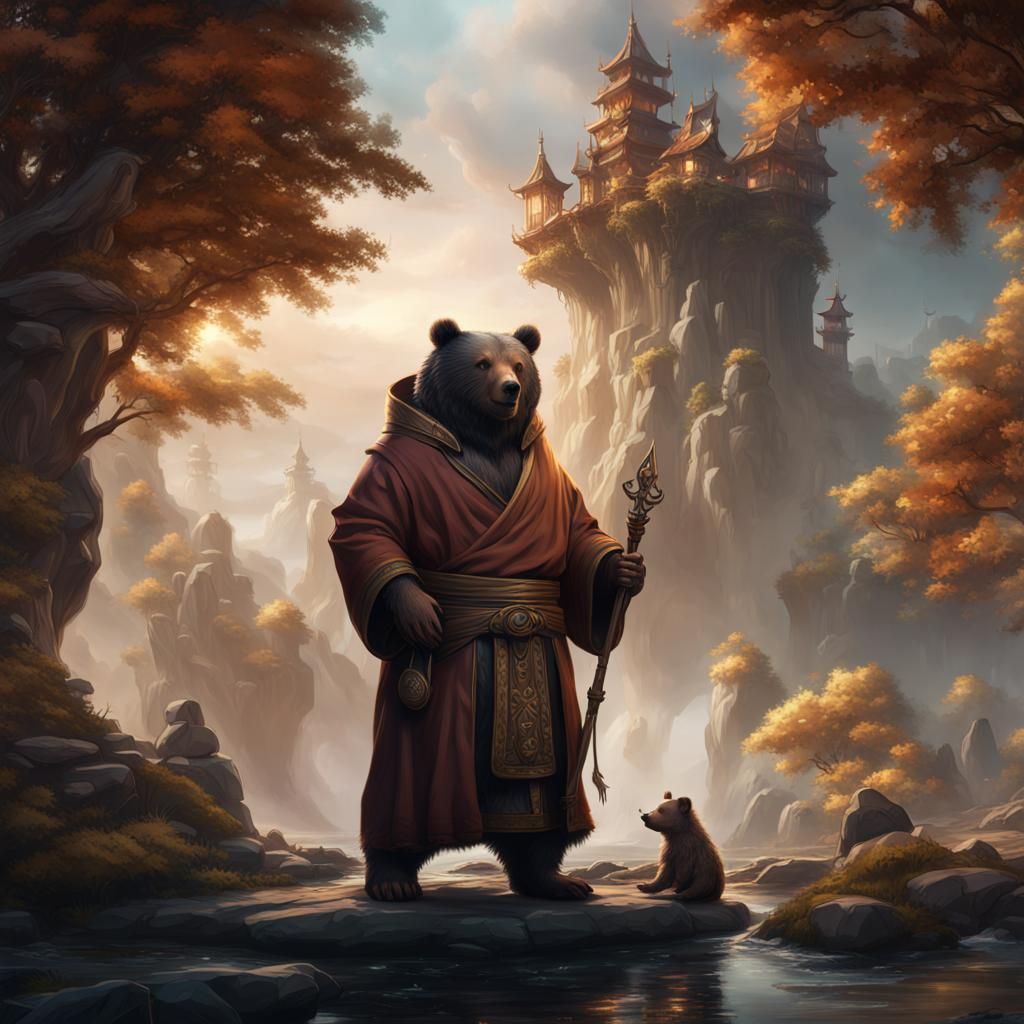 Calm Bear Monk Master: Fantasy Concept Art