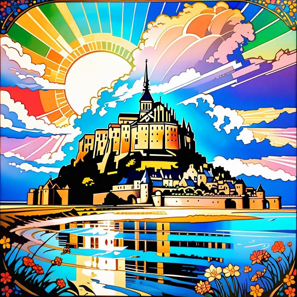 Mont Saint Michel Art Nouveau Postcard