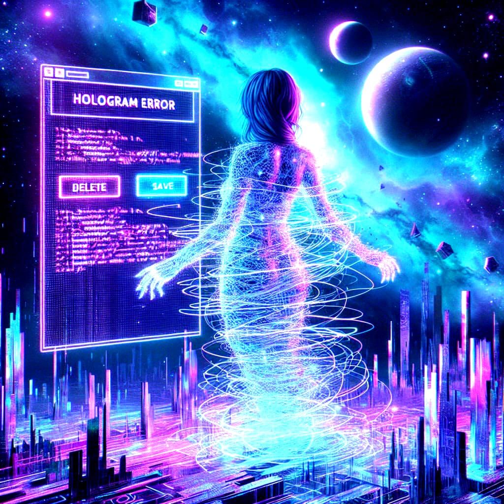 Holographic Error Message in Glitchcore Aesthetic