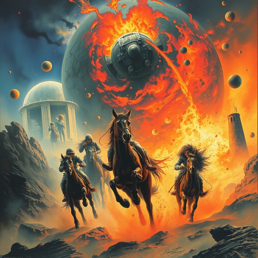 Dystopian Sci-Fi Chase Scene in Surreal Style