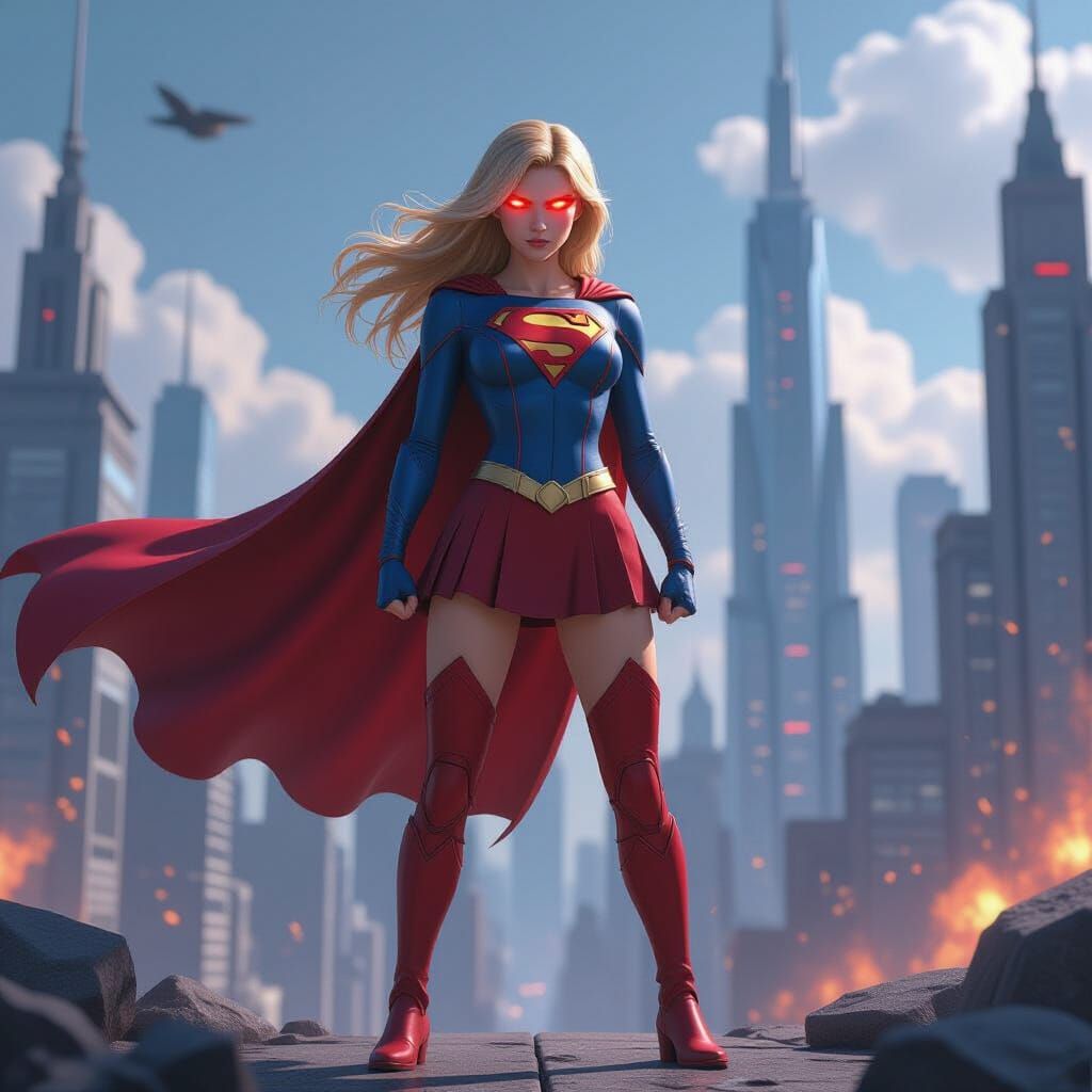 Supergirl in Futuristic Cityscape: 3D Anime Art