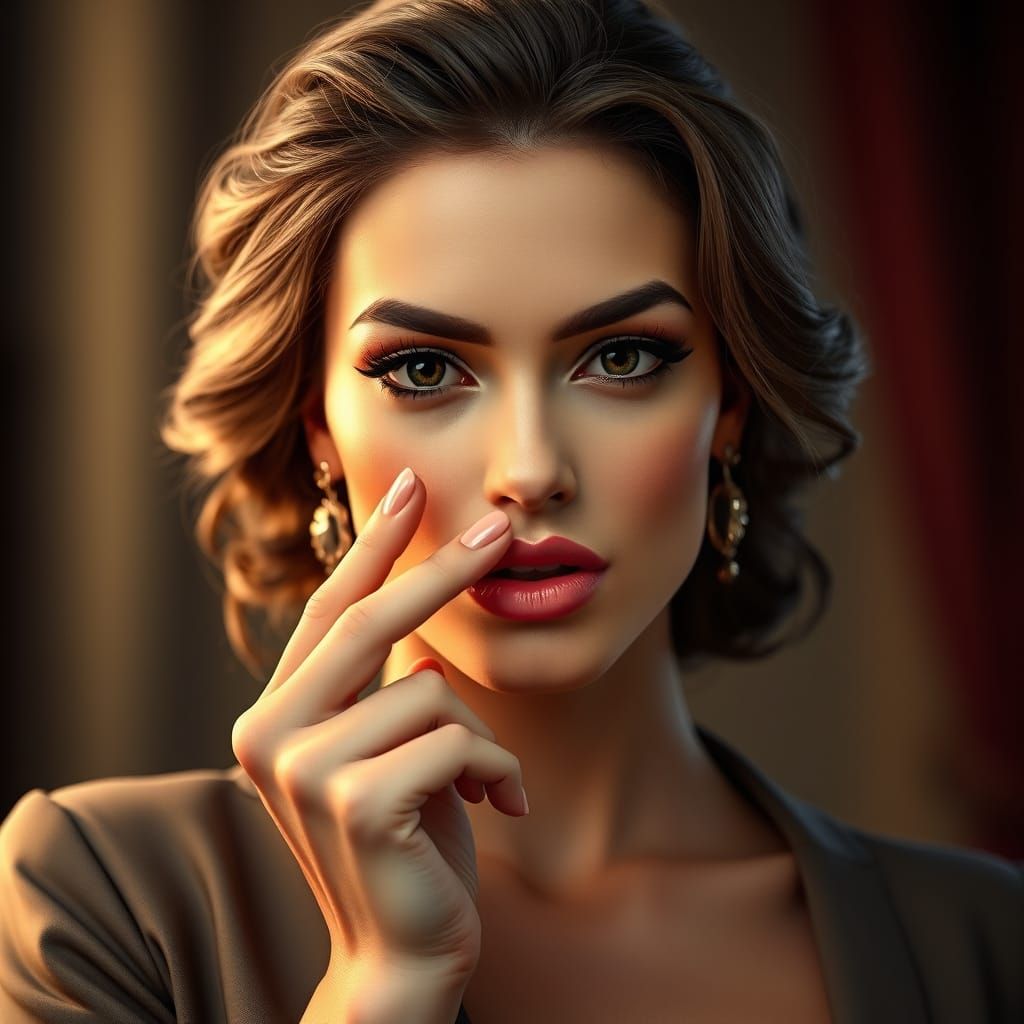 Elegant Actress Whistles: Hyperrealistic Digital Painting