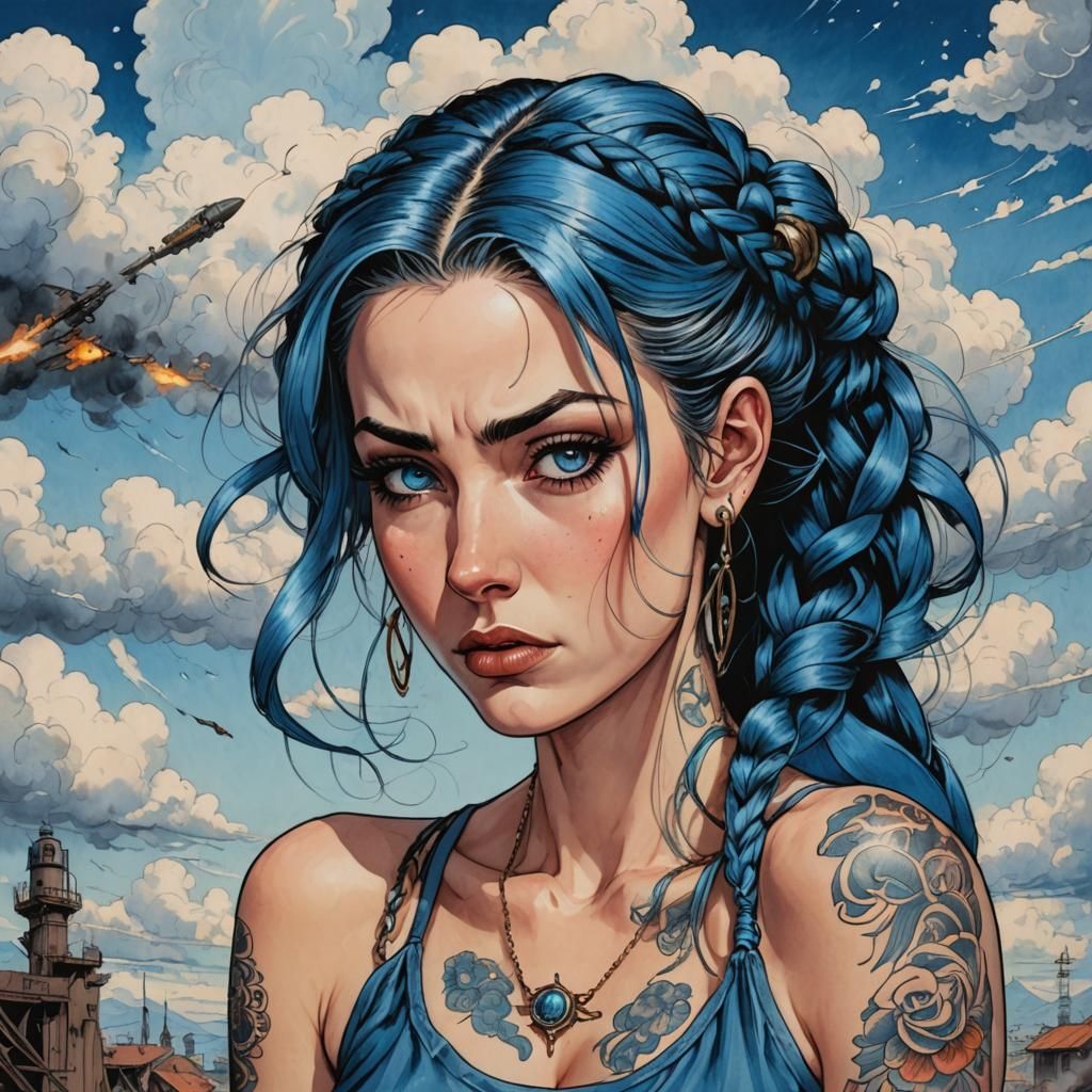 Jinx from Arcane in Manara's Futuristic Style