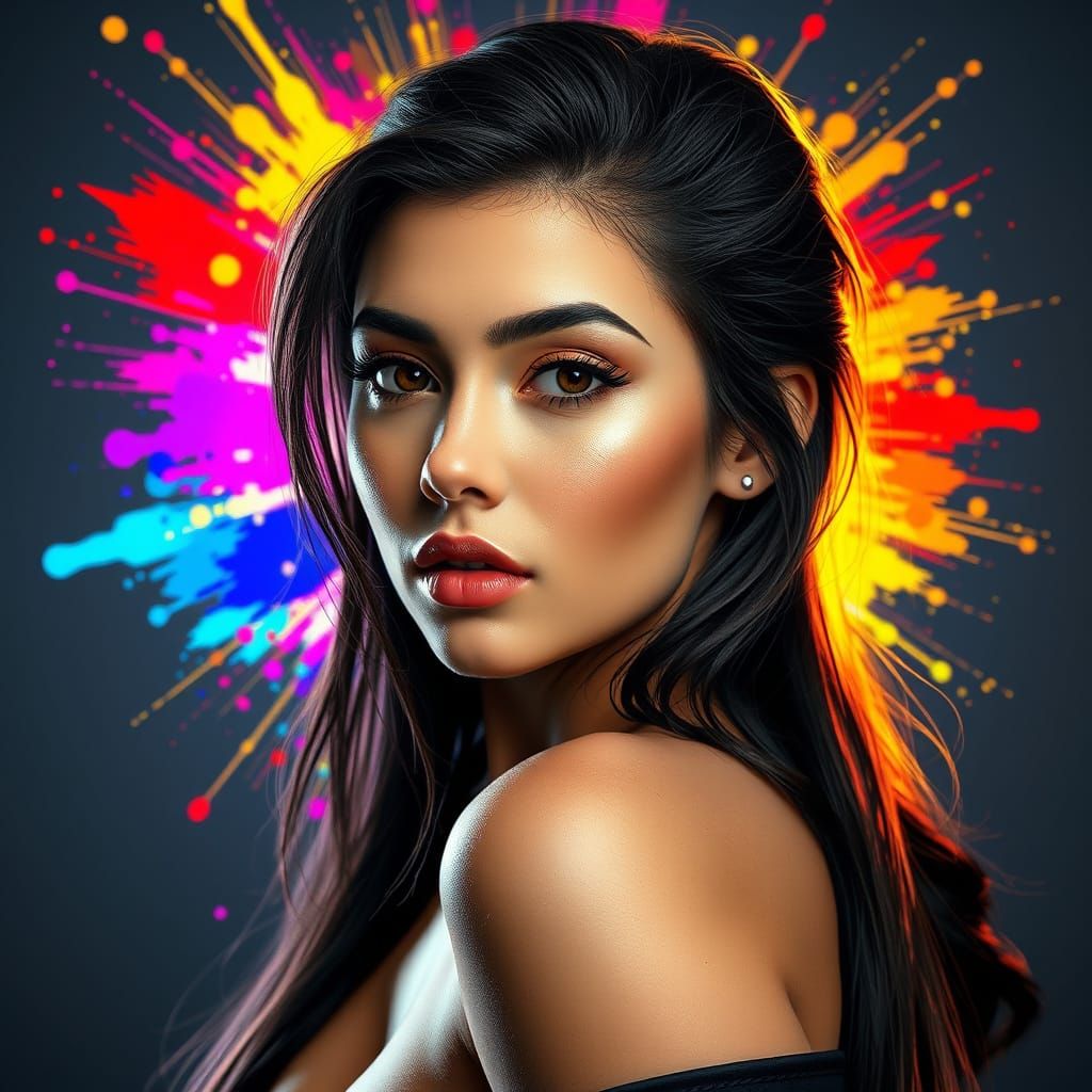 Hyperrealistic Portrait of a Young Woman in Vibrant Colors