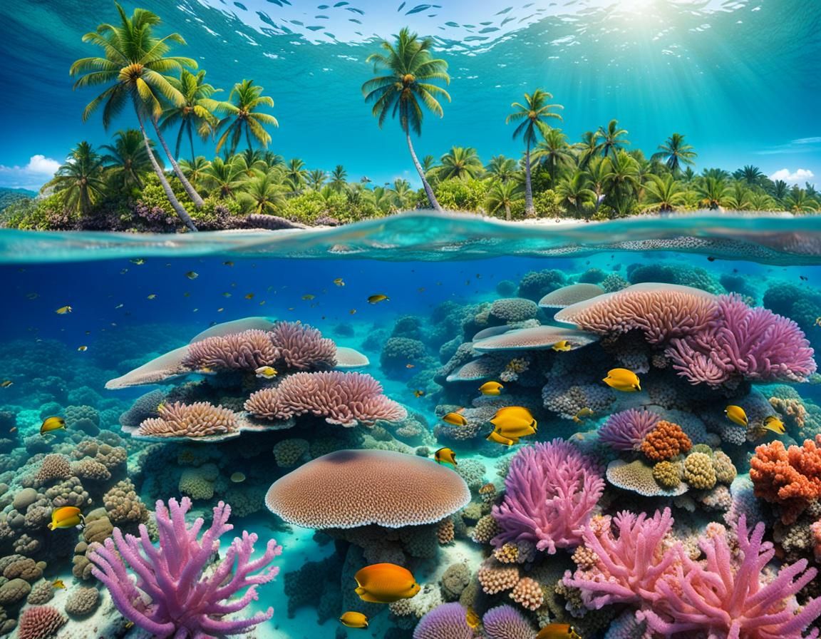 Tropical Island Oasis with Underwater Reef