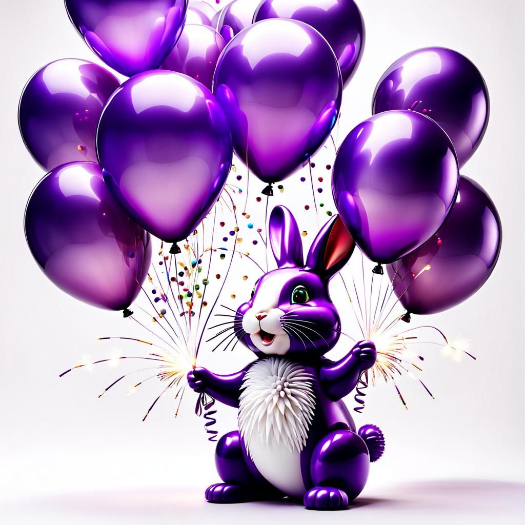 Balloon Bunny in 3D with Fireworks