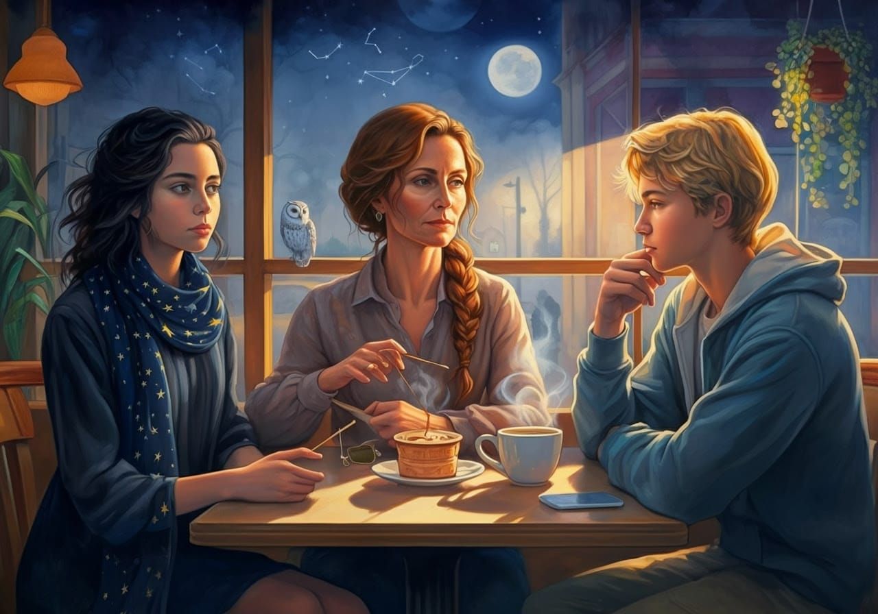 Cafe Scene: Leto with Apollo and Artemis in Oil