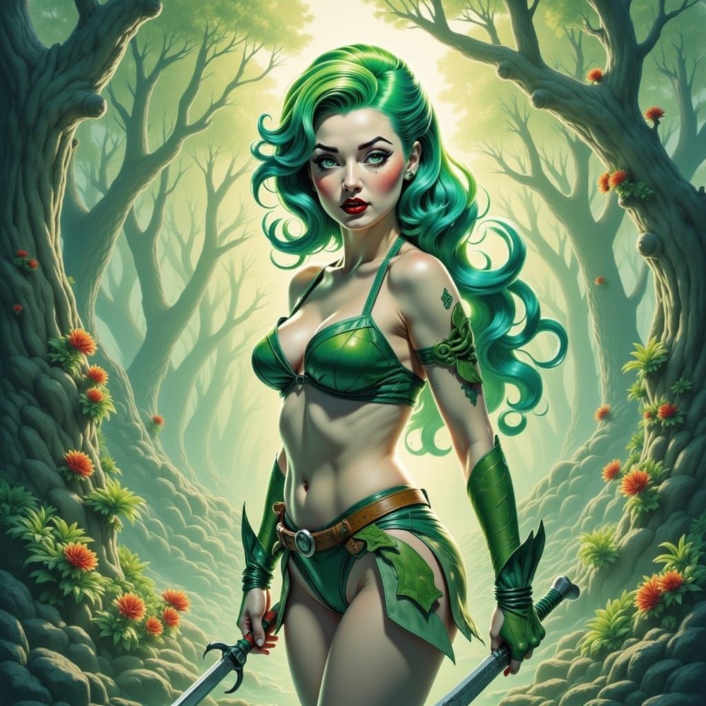 Nature Warrior in Anime Style Forest Concept Art