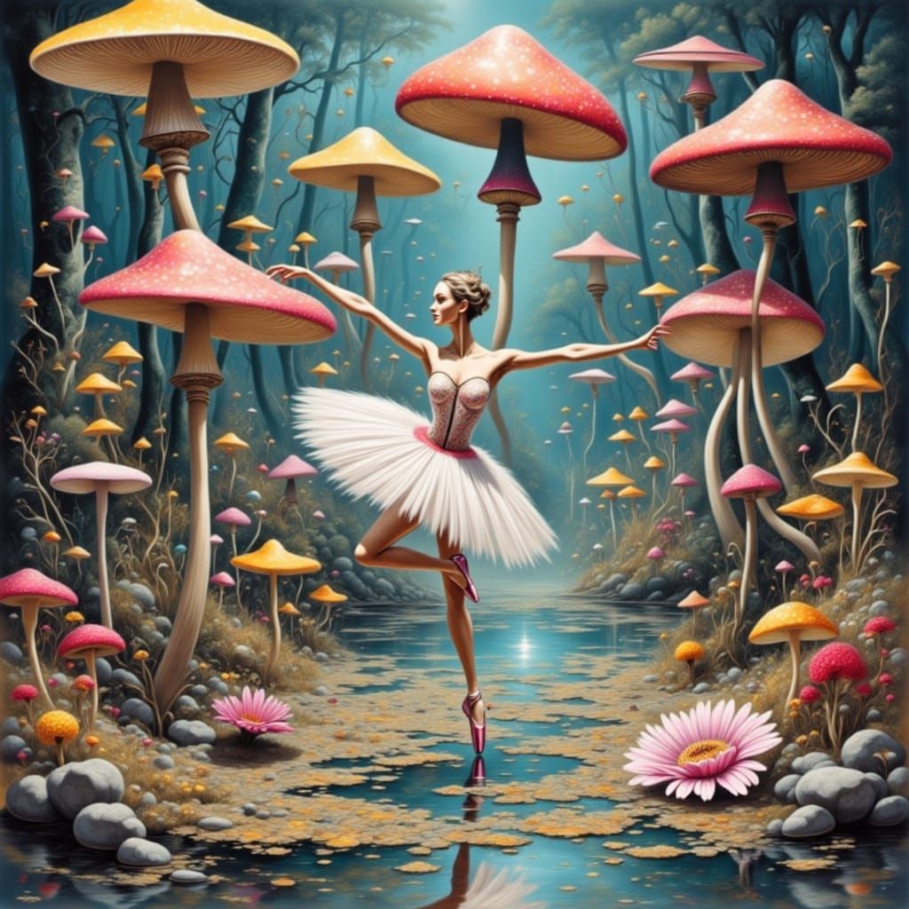 Surreal Swan Lake Ballet in a Whimsical Art Deco Style