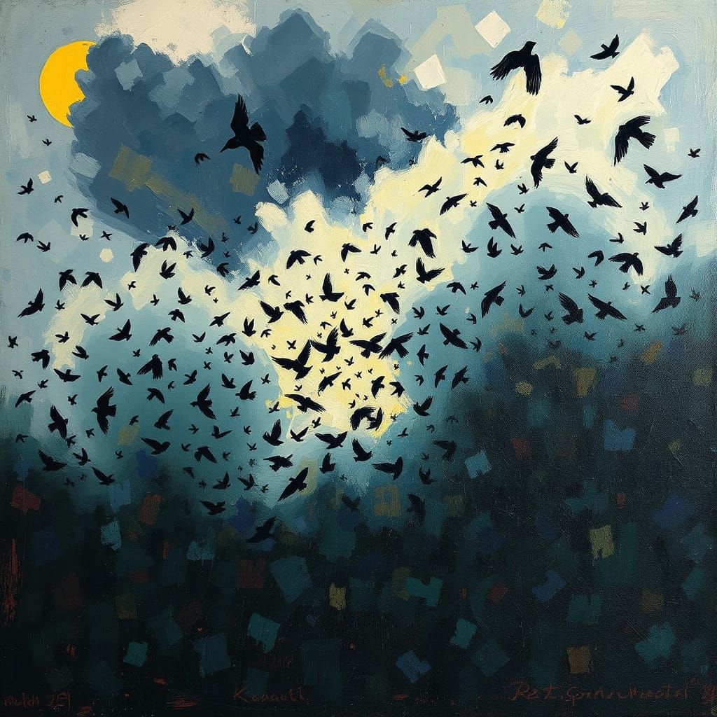 Dark Crows Fill the Neo-Expressionist Sky
