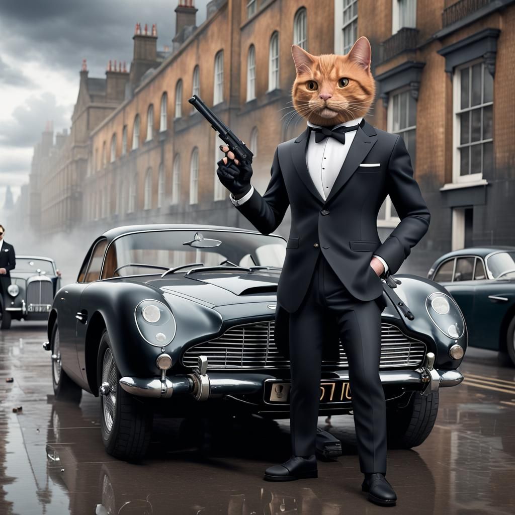 007 ginger cat in London cloudy weather
