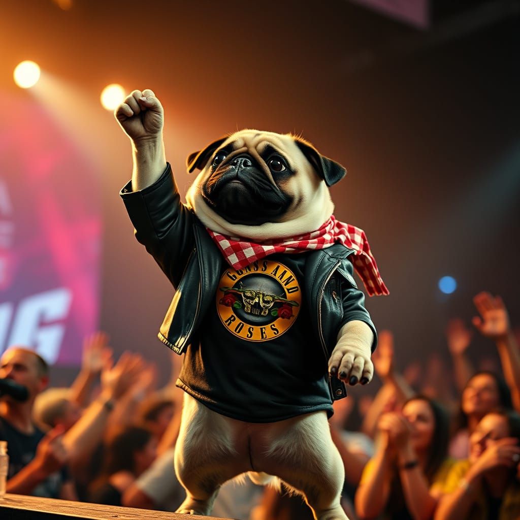 Pug Dog Rocks Out with Guns and Roses in Cinematic Style