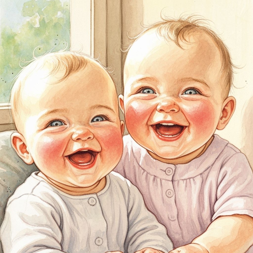 Whimsical Watercolor: Laughing Infants in Natural Light
