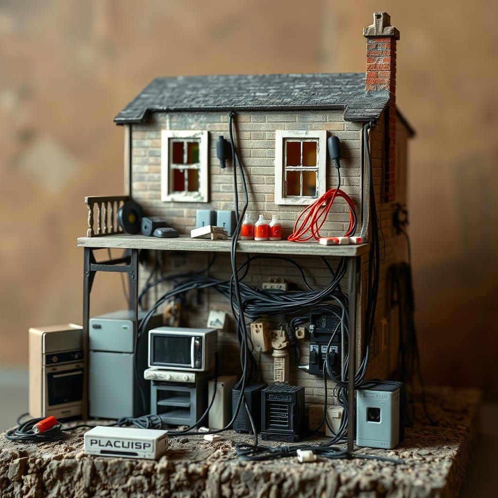 Electrical Wiring Diorama: Hyperrealistic House Remains