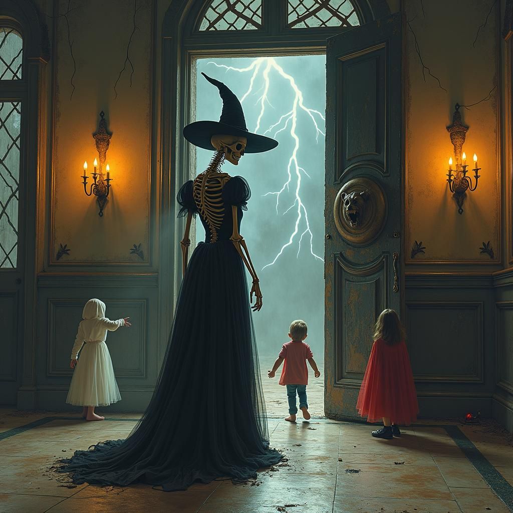 Victorian Skeleton Greets Halloween Visitors