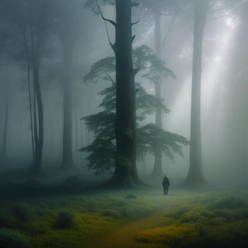 Ethereal Traveler in Misty Forest Dreamscape