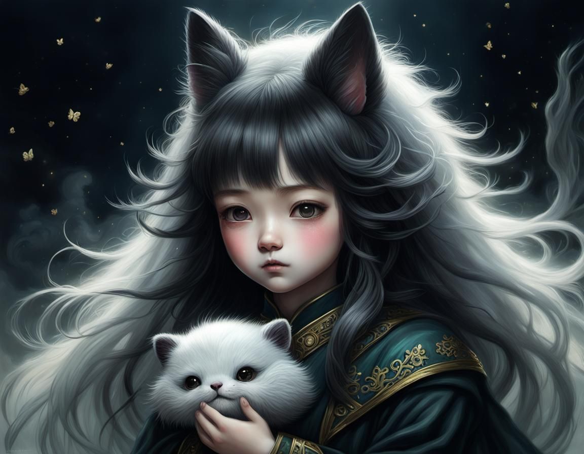 Chibi Black Nousagi: Ethereal Anime Portrait