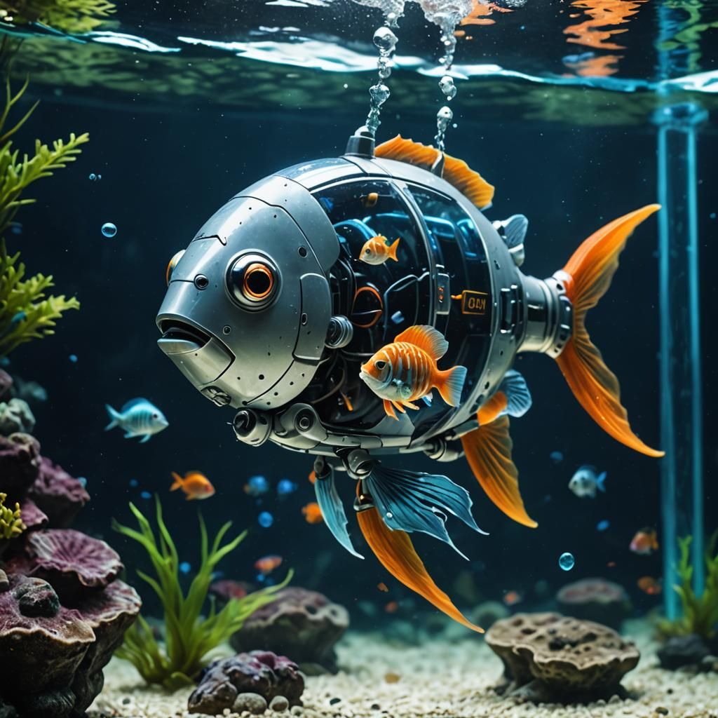 Robot Fish Swimming in Aquarium