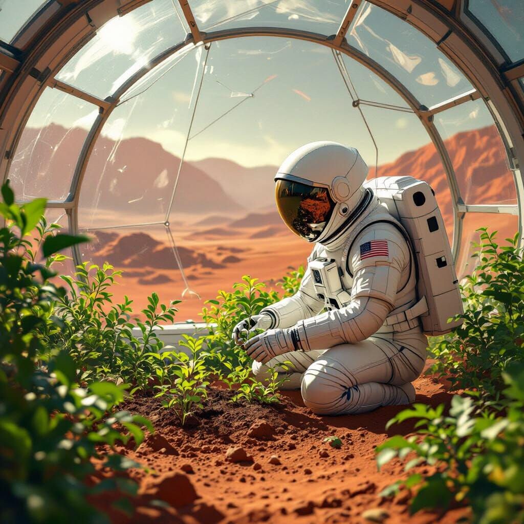Astronaut's Martian Garden in Biodome: Sci-Fi Art