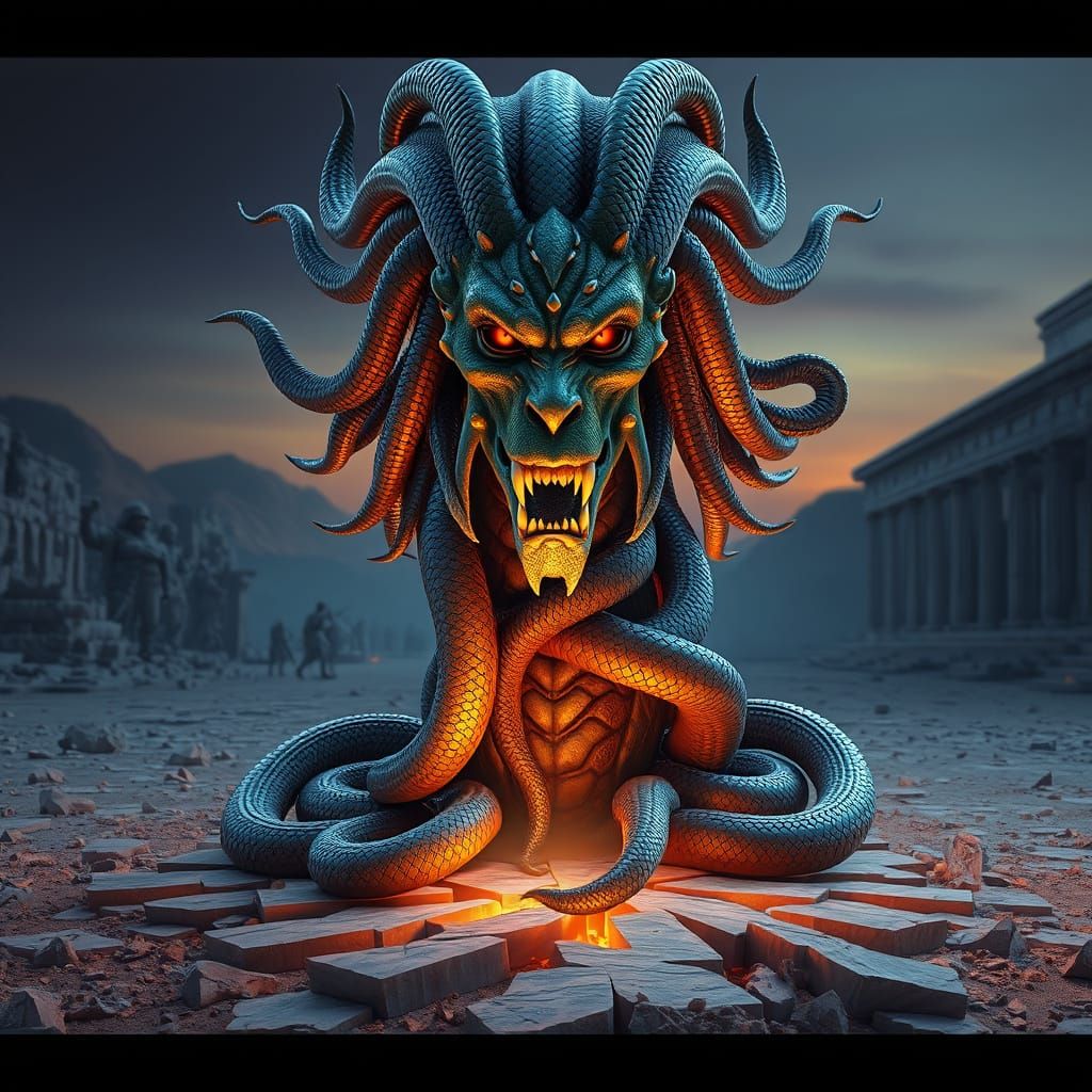 Ancient Greek Goddess Medusa in Hyper-Realistic 3D Rendering