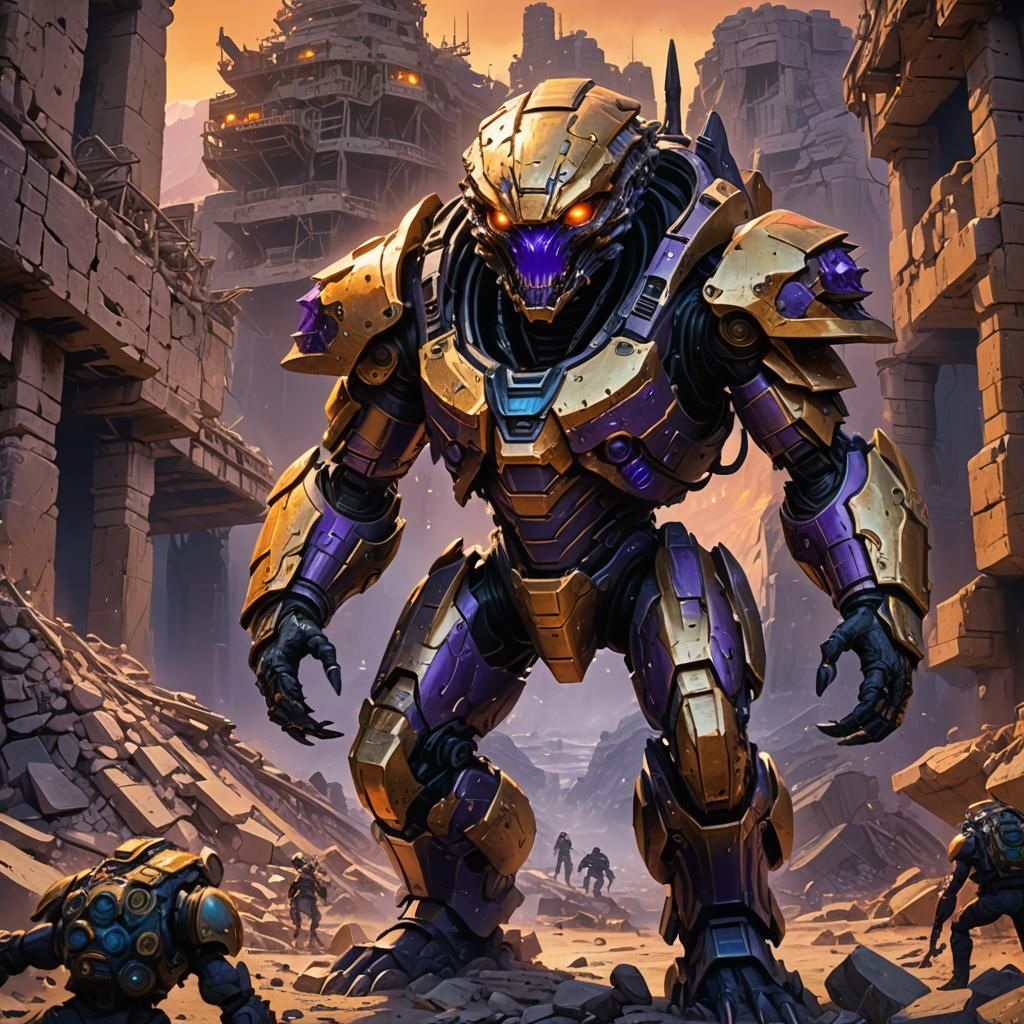 Armored Alien Invades Gold Mine: Cinematic Concept Art