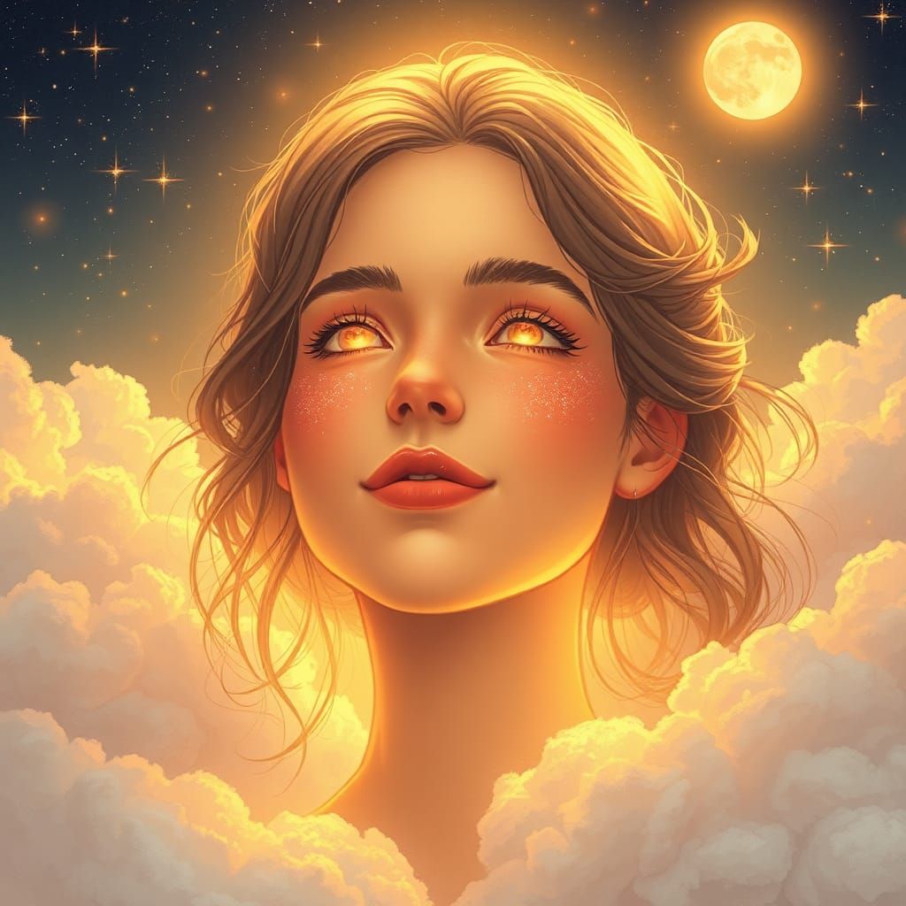Celestial Woman Portrait in Dreamy Sci-Fi Style