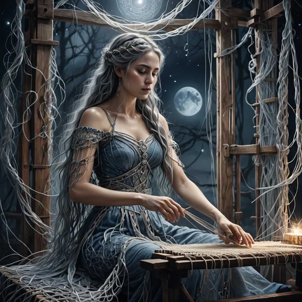 Weaving Goddess in Moonlit, Ethereal Style