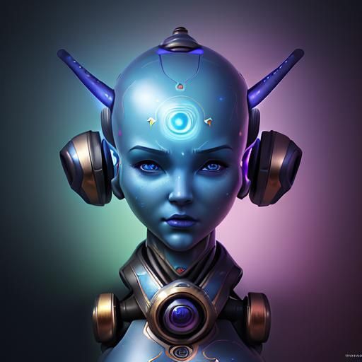 Humanoid Robot Genie in Hyperrealistic Splash Art
