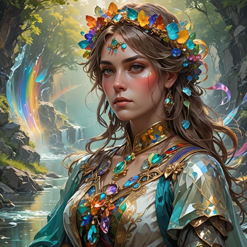 Rainbow Winged Fairy on Crystal Mushroom