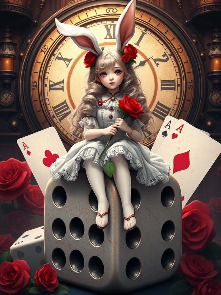 Elegant Fantasy Maiden Sits on Oversized Dice in Artgerm-Ins...