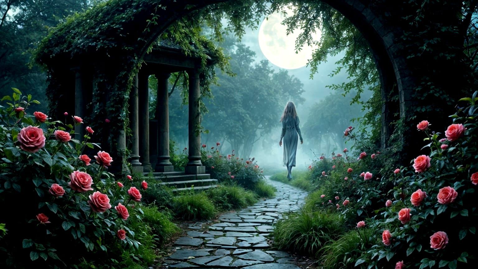 Mystical Moonlit Garden in Tarot Style