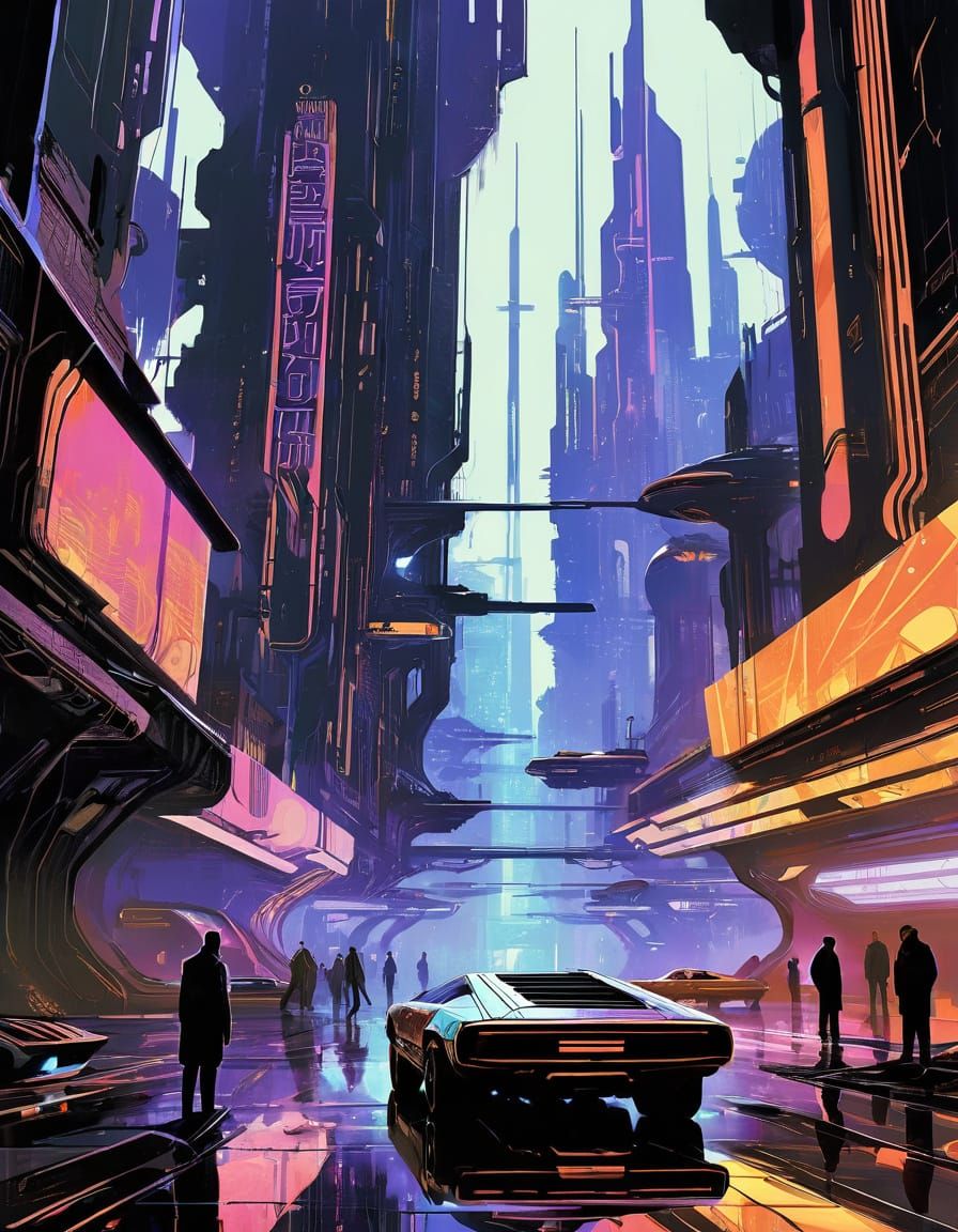 Retro-Futuristic Cityscape in Syd Mead Style