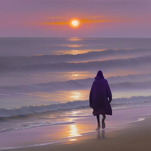 Serene Beach Dusk Watercolor Painting