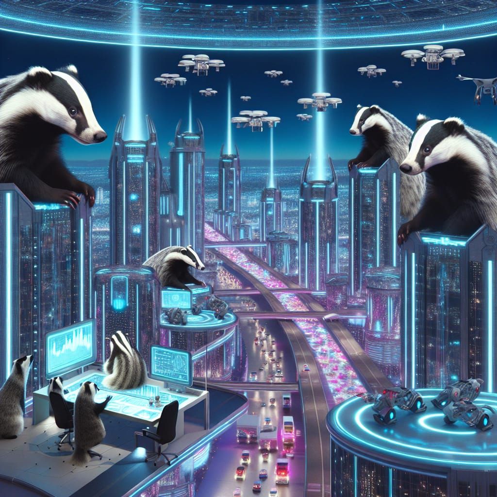 Badgers Rule a Futuristic Cyberpunk City