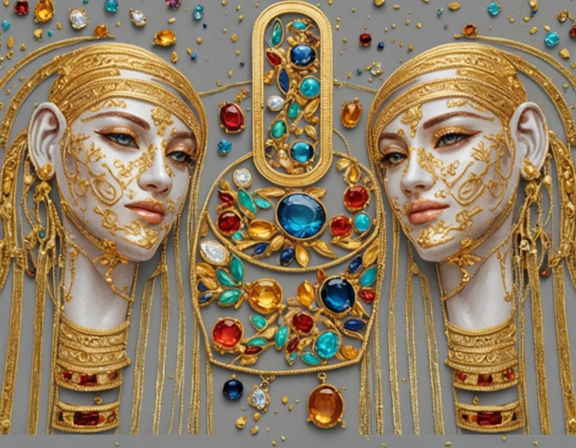 Exquisite Gold Jewelry with Precious Stone Inlay
