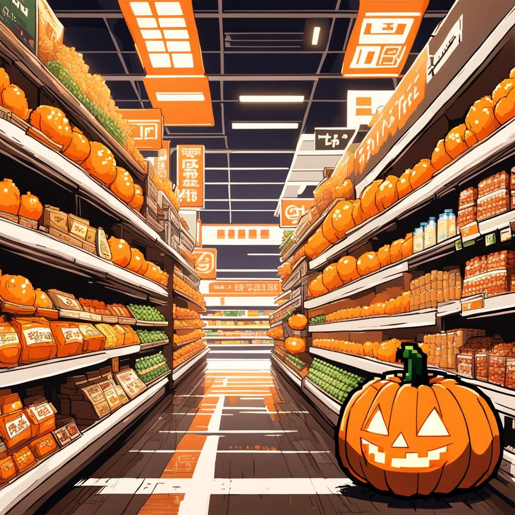 8-Bit Pixel Bedroom Inside a Pumpkin