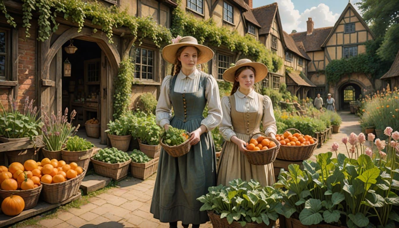 Shakespeare's Daughters in Kaleyard: Watercolor Painting