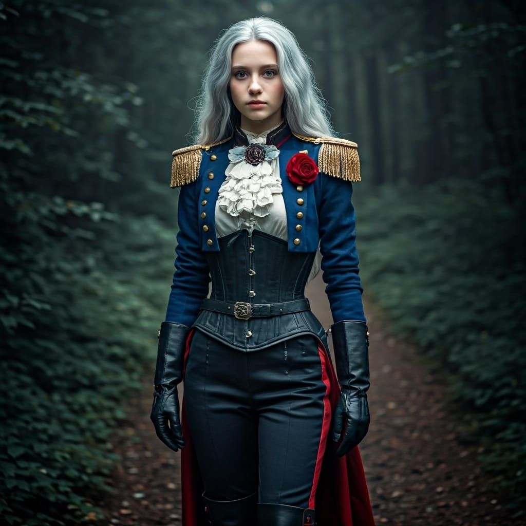 Teenage Fencer in Romantic Gothic Military Outfit