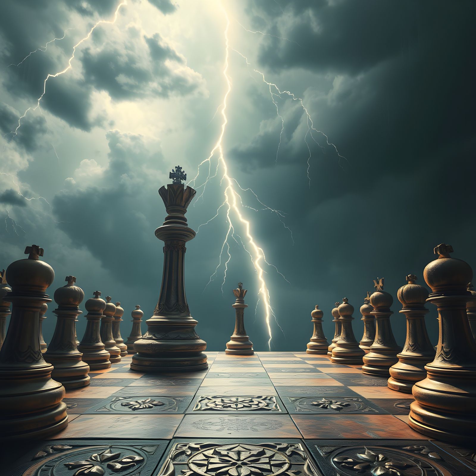 Chess Kings Clash on Stormy Battlefield